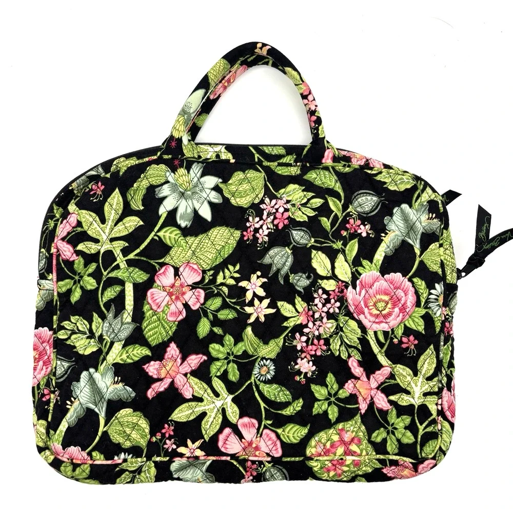2007 Vera Bradley Retired Botanica Black Green Floral Quilted Laptop Case 14x11